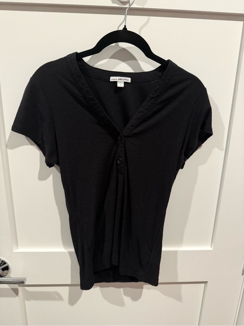 James Perse Black Short-Sleeve Henley Front Top size 1